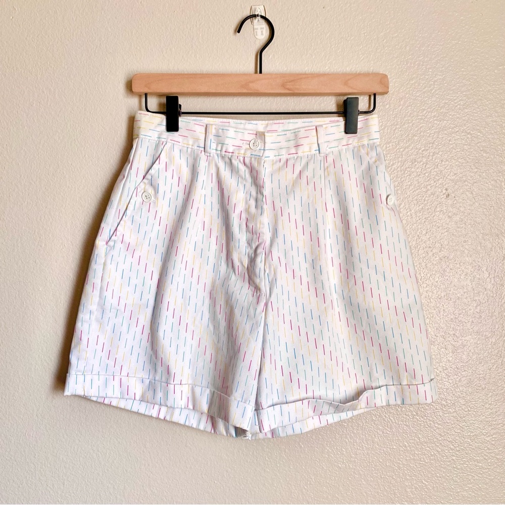 Vintage 80s 90s High Waisted Multicolor Preppy Pleated Patterned Shorts